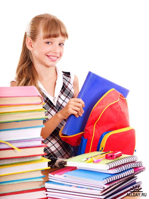 Школьницы с книгами - Растровый клипарт | Schoolgirl with books - UHQ Stock Photo