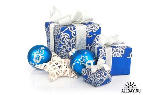 Голубые новогодние композиции - Растровый клипарт | Xmas Blue Compositions - UHQ Stock Photo