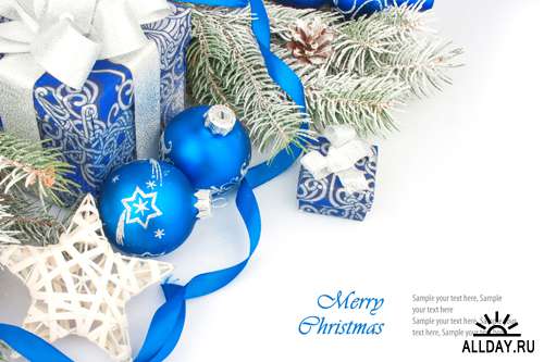 Голубые новогодние композиции - Растровый клипарт | Xmas Blue Compositions - UHQ Stock Photo