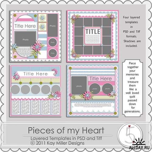 Scrap kit Pieces of My Heart Templates 1-19