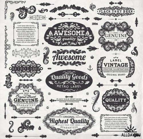 Set of  vintage decorative design elements