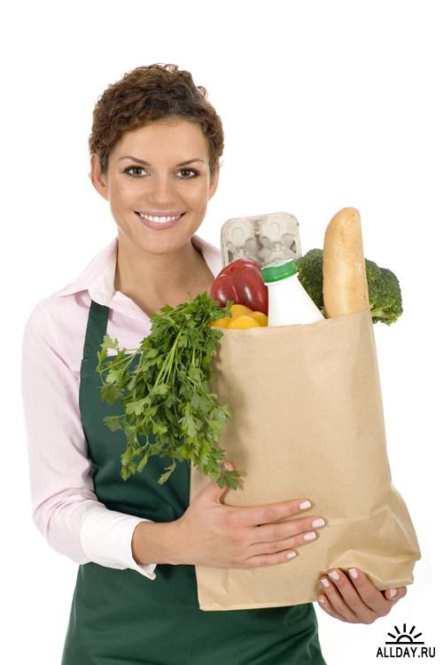 Люди с пакетами продуктов - Растровый клипарт | Peoples with grocery bag - UHQ Stock Photo