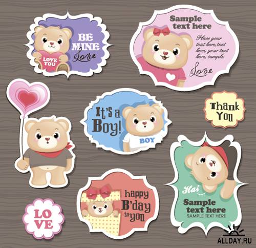 Cute speech bubbles, stickers and tags