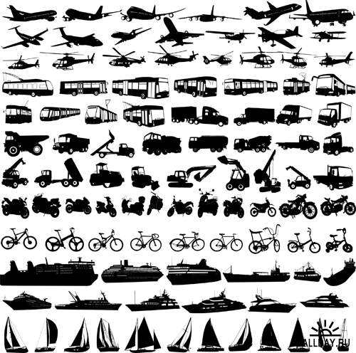 Силуэты транспорта - Векторный клипарт | Transportation silhouettes - Stock Vectors
