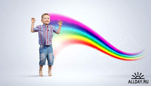 Дети в цветном дизайне - Растровый клипарт | Kids in colors - UHQ Stock Photo