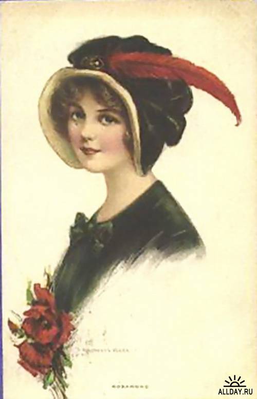 Image of woman on old postcard | Женский образ на старой открытке