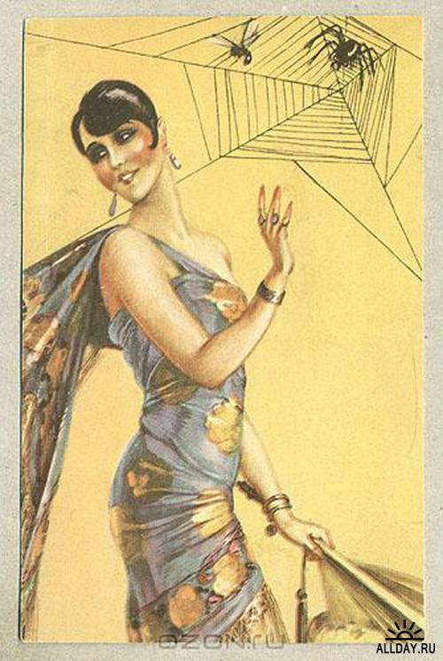 Image of woman on old postcard | Женский образ на старой открытке