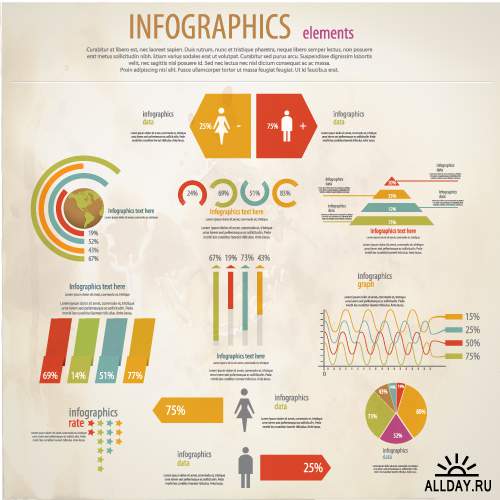 Retro infographics design elements