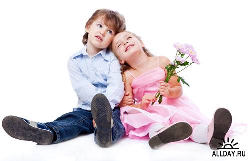 Stock Photo: Little boy and girl in love | Влюбленные мальчик и девочка