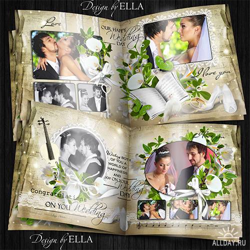 Шаблон свадебной фотокниги-Белые каллы и лилии