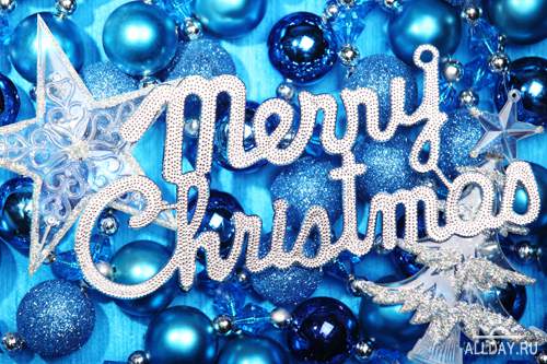 Синие новогодние украшения - Растровый клипарт | Blue xmas decorations - UHQ Stock Photo