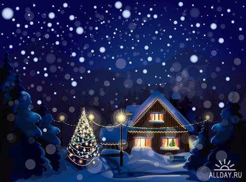 Новогодние пейзажи - Векторный клипарт | Christmas landscapes - Stock Vectors