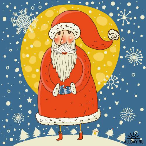 Новогодние и рождественские открытки с Дедом морозом