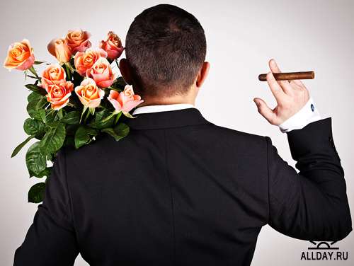Мужчина с цветами - Растровый клипарт | Man with flowers - UHQ Stock Photo