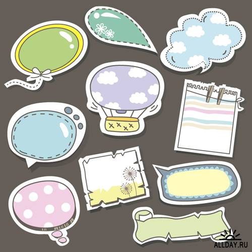 Cute speech bubbles, stickers and tags