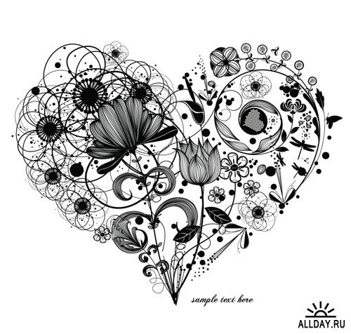 Цветочные сердца - Векторный клипарт | Floral hearts - Stock Vectors