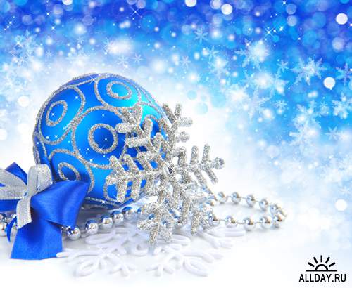 Синие новогодние украшения - Растровый клипарт | Blue xmas decorations - UHQ Stock Photo