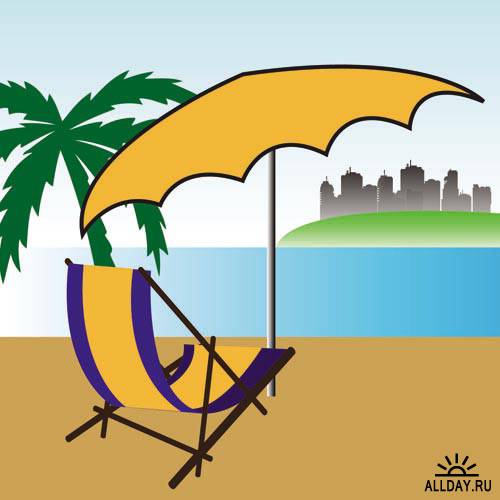 Stock Vector: Chair on the beach. Set.6 | Шезлонг на пляже. Вып.6