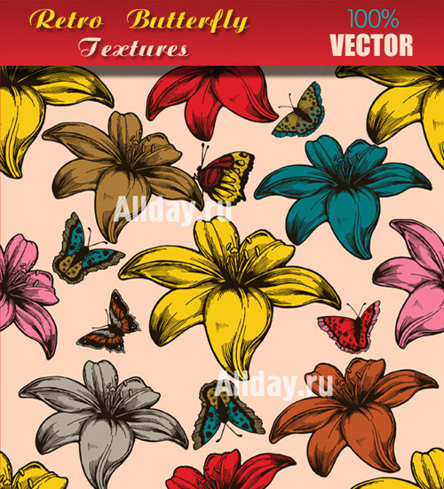 Retro Butterfly Textures - Stock vector
