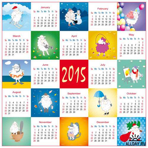 Календарные сетки 2015 #3 - Векторный клипарт