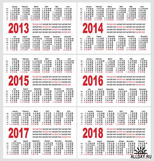 Календари на 2013-20128 года - Векторный клипарт | Calendars 2013-2018 - Stock Vectors