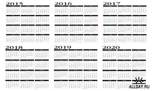 Календари на 2014-2020 года - Векторный клипарт | 2015-2020 Calendars - Stock Vectros