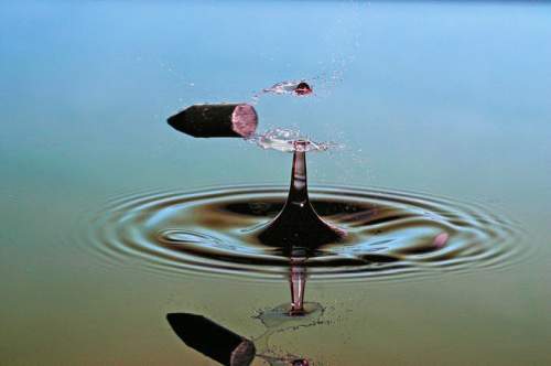 Высокоскоростное фото летящей пули через каплю воды