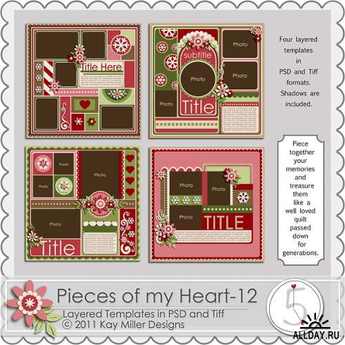 Scrap kit Pieces of My Heart Templates 1-19