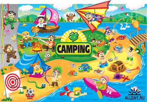 Летний лагерь - Векторный клипарт | Summer camp - Stock Vectors