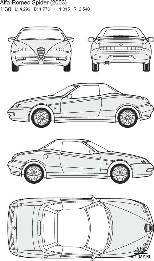 Автомобили Alfa Romeo - векторные отрисовки в масштабе
