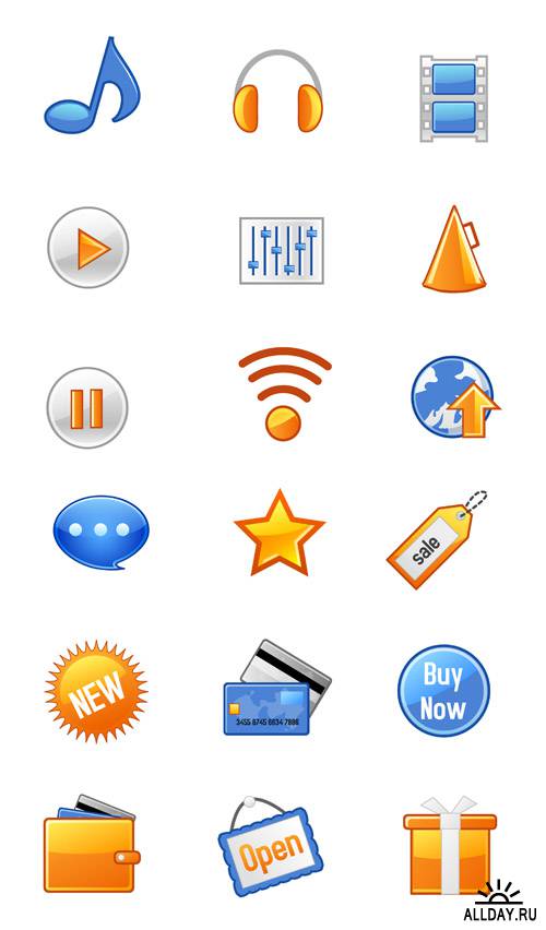 Сборник сине-оранжевых векторных иконок
