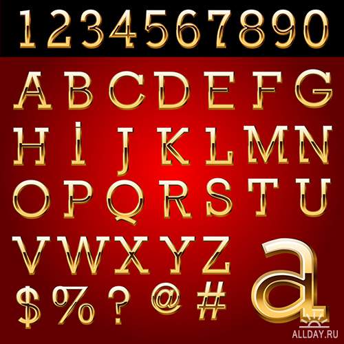Золотой алфавит и символы в векторе