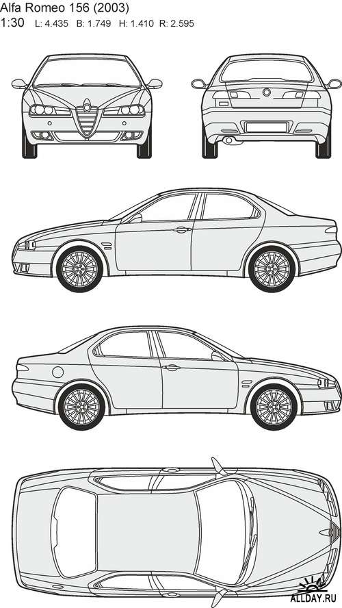 Автомобили Alfa Romeo - векторные отрисовки в масштабе