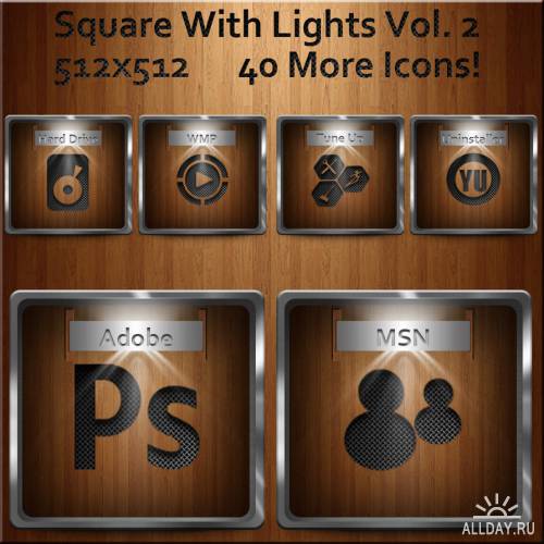 Квадратные деревянные иконки с подсветкой / Square Icons with Lights