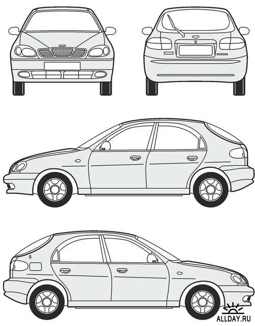 Автомобили Daewoo - векторные отрисовки в масштабе