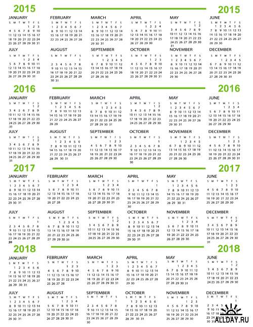 Календари на 2014-2020 года - Векторный клипарт | 2015-2020 Calendars - Stock Vectros