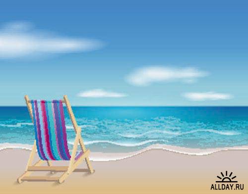 Stock Vector: Chair on the beach. Set.6 | Шезлонг на пляже. Вып.6