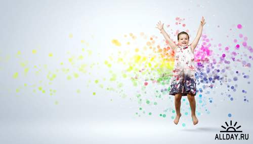 Дети в цветном дизайне - Растровый клипарт | Kids in colors - UHQ Stock Photo