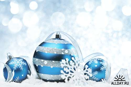 Голубые новогодние композиции - Растровый клипарт | Xmas Blue Compositions - UHQ Stock Photo