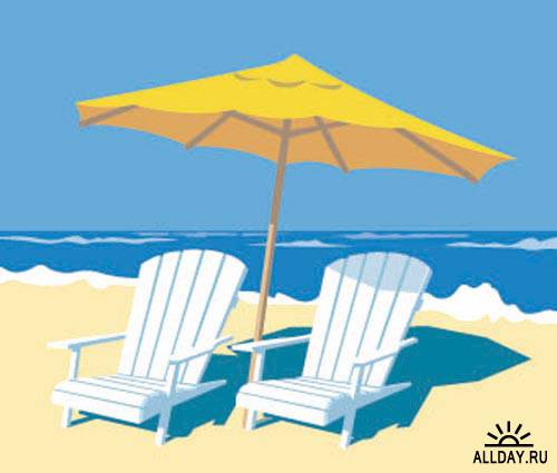 Stock Vector: Chair on the beach. Set.6 | Шезлонг на пляже. Вып.6